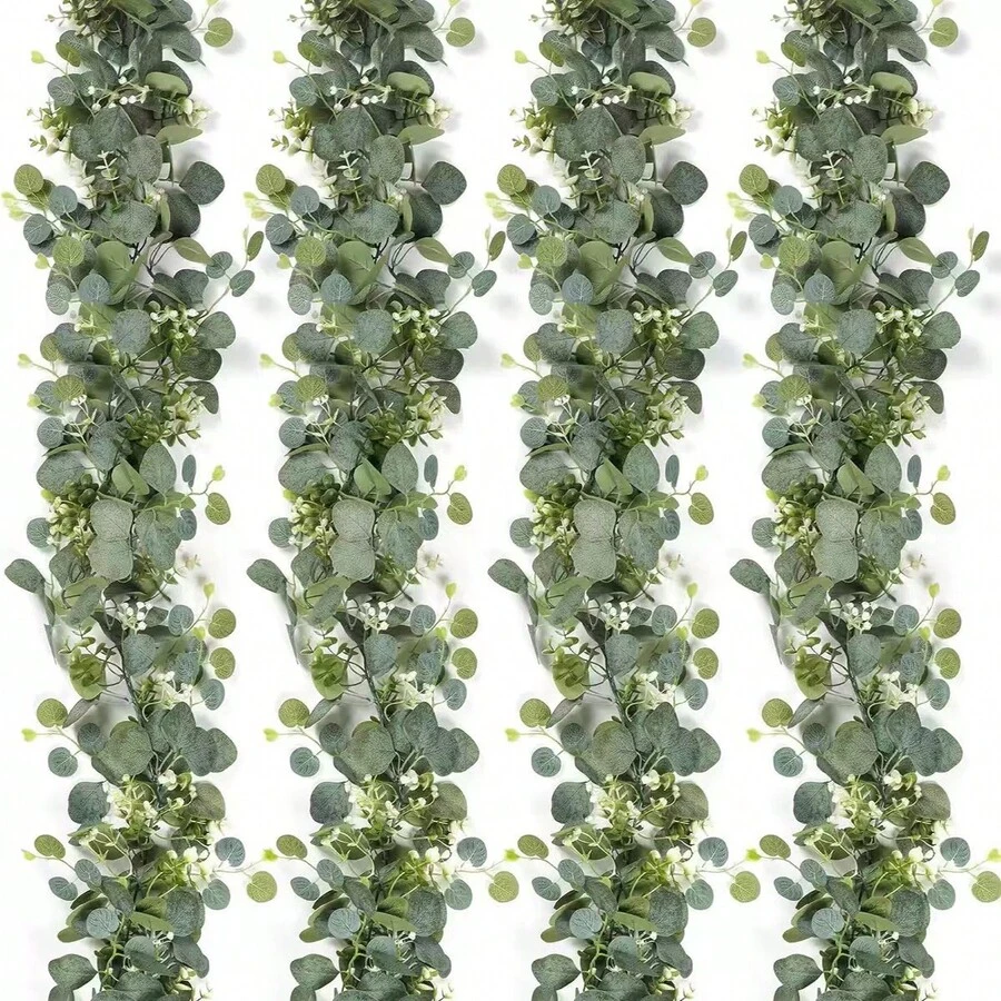 1/2/4pcs, 70in/5.9ft Artificial Eucalyptus Wreath With Gypsophila, Fake Gypsophila Green Wreath Floral Garland, Suitable For Easter, Mother's Day Decor, Room Decor, Bedroom Decor, Wedding Party Decor, Table Runner Decor, Curtain Decor, Bathroom Decor, Home Decor - Green - View 1