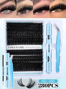 280/320片簇状假睫毛，单根嫁接，D型卷翘，9-16mm DIY睫毛嫁接套装，10D+20D+30D+40D+50D+60D+80D+100D防水假睫毛，猫眼睫毛，自然纤长、浓密飘逸、柔软轻盈、可重复使用分段式假睫毛 - 淺藍色 - 查看 13