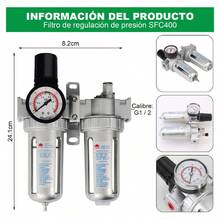1/2"Compresor de presión de aire Filtro de filtro Trampa SFC400 Regulador de agua y aceite Kit de herramientas Regulador de compresor de aire - Plateado - Ver 7
