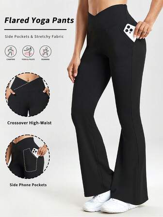 YZMJAFU 1件装女士交叉腰带运动紧身裤，适合跑步、锻炼、瑜伽、健身、户外钓鱼等运动，带口袋。