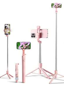 67"/170cm Extendable Aluminum Alloy Selfie Stick Tripod With Fill Light And Bluetooth Remote, Compatible With IOS/Android Smartphones - Ideal For Travel, Vlogging, Live Streaming, Outdoor Photography, Compact And Portable Selfie Stick, Perfect For Vloggers And Travelers - Capture Influencer-Worthy Shots Anytime, Anywhere! Best Selling Product! - Pink - View 3