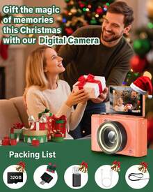 W&O Digital Camera For Photography,4k Camera With Ring Light,180° Flip Screen Camera For Vlogging With Beauty Mode,Point And Shoot Digital Cameras For Beginner With SD Card - 4K camera orange - 查看 6