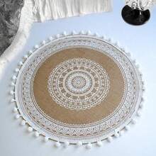 4pcs/6pcs/8pcs/10pcs Round Printed Linen Placemats, Heat-Resistant And Easy To Clean, Suitable For Outdoor Camping, Holiday Decoration, Wedding Decoration And Western Dining Table, Coasters For Tea Cups, Water Glasses, Wine Glasses, Coffee Cups, Round Absorbent Silicone Coaster Set, Suitable For Christmas Party, Halloween, Birthday, Valentine's Day, Coffee Bar And Kitchen Accessories, Home Decor - Multicolor - View 6