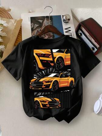 Young BoyYongboy Casual Cartoon Car Print Round Neck Summer T-Shirt