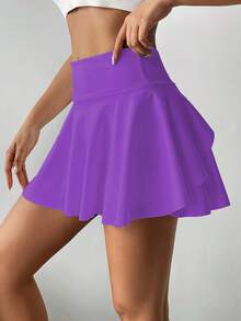 高腰白色网球短裙，二合一防闪光高尔夫/羽毛球/健身短裤裙，带口袋，夏季运动裙裤，适合瑜伽、户外跑步，新款女装 - 紫色 - 查看 4