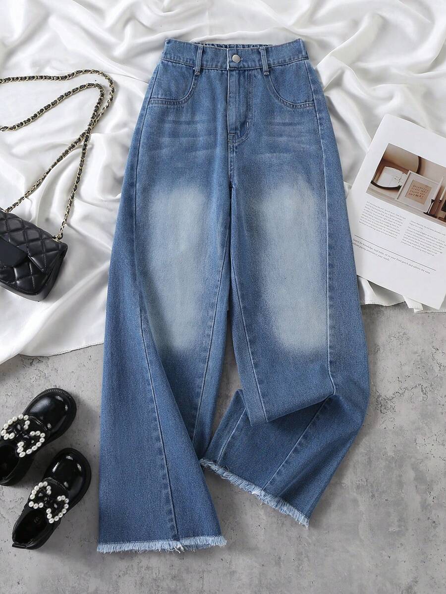 1pc Tween Girls' Casual Distressed Straight Leg Jeans, & Comfortable