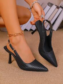 Women's Pointed Toe Kitten Heel Slip-On Sandals - Black - View 12