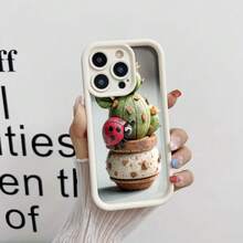 Carcasa de telefono con borde negro para iPhone 13 Pro Max con diseño de cactus y mariquita roja en maceta decorativa ideal para uso diario y protección del dispositivo - Burdeos - Ver 3