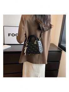 YUQING.FC. Bolso Bandolera Elegante Y Sofisticado Con Bordado De Rombos #61878 - Negro - Ver 7