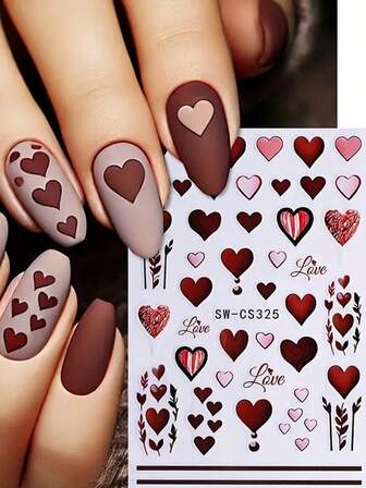 Valentinstag Schokoladen Herz-förmige Ballon Rose Aufkleber, süße Herz-förmige Nagel Aufkleber, Retro Schokoladen Herz Aufkleber, Herz-förmiges Muster selbstklebende Nagel Aufkleber, Valentinstag DIY Nagelstudio Nail Art Dekoration, Valentinstag Nagel Aufkleber
