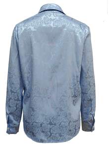 Camisa de oficina elegante de mujer de solapa única con jacquard de rosa - Lavado ligero - Ver 5