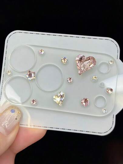 1片可爱Y2K闪亮心形钻石水晶彩色透明相机镜头保护膜，柔软透明保护壳，兼容 17 Pro Max/17 Pro