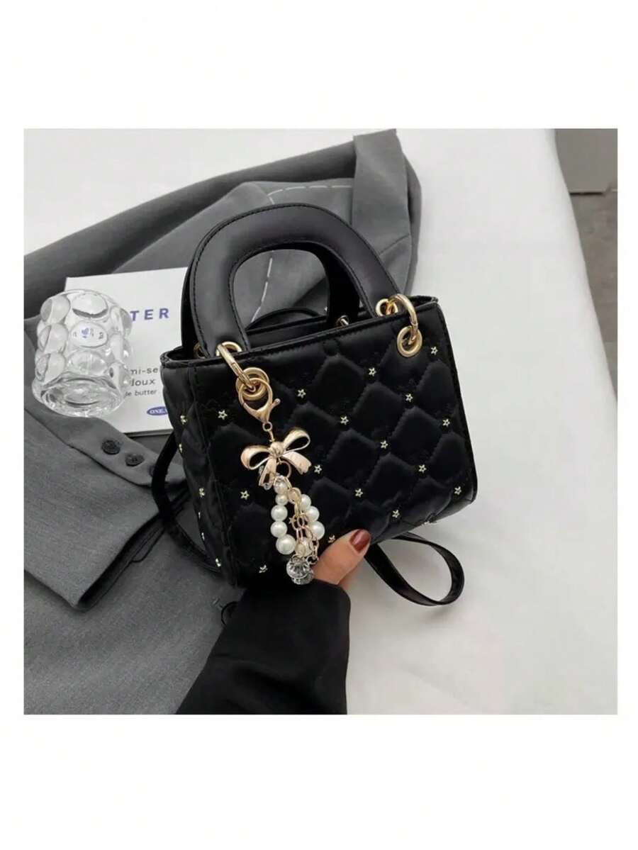 YUQING.FC. Bolso Bandolera Elegante Y Sofisticado Con Bordado De Rombos #61878 - Negro - Ver 1