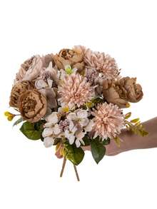 1/80 pièces Hortensia en soie artificielle de 30 cm, pivoine, rose, chrysanthème boule, fleurs artificielles, bouquet de fleurs artificielles pour DIY, mariage, fête, maison, salon, cuisine, jardin, hôtel, bureau, couronne de DIY, cadeau, centre de table, décoration d'anniversaire, intérieur, extérieur, fleurs en plastique factices en vrac pour décoration de vase, décoration de ferme, décoration de mariage bohème - Couleur café - Voir 7