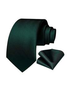 1 Set Dasi dan Sapu Tangan Pria Warna Polos, Cocok untuk Bisnis, Pernikahan, dan Acara Formal, Aksesoris, Festival, Hadiah, Hadiah Wisuda, Aksesoris - Dark Green - View 2