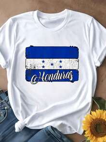 Women's - Shirt Casual Loose Fit Black White Optional Honduras Print Patriotic Graphic Tees Summer Tops Women Daily Wear Shirts Summer Tops Graphic Tees Summer Outfits Women Graphic Tees Women Crop Tops Tops Women Vintage Cotton Cute Clothes Women Unisex Plus Size T Shirts - 白色 - 查看 2