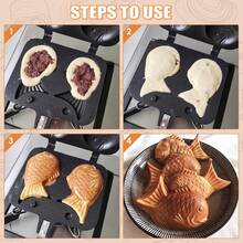 Forma Waffle En Forma De Taiyaki Pescado Molde Antiadherente, Taiyaki Pan, Molde Antiadherente Para Tartas Con Forma De Pescado De Doble Cara, Bandeja Para Hornear El Hogar Bricolaje Cocina Fiesta Postre - Negro - Ver 7
