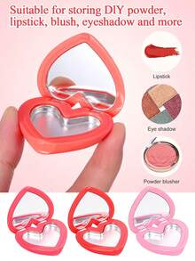 1pc Heart-Shaped Refillable Makeup Case With Mirror - Empty Palette & Lipstick Box, Portable Multifunctional Holder For Eyeshadow, Foundation, Concealer (Compatible With Most Lipsticks & Powders) - View 3