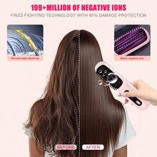 女士无线直发梳 - USB充电便携式直发梳，负离子热风梳，防烫设计，3档温度设置，30秒快速加热，2000mAh电池，可连续使用30分钟，是送给女学生和直发爱好者的完美节日/圣诞礼物，适用于短发/刘海/长发/卷发，方便旅行携带，圣诞节送给女性的最佳礼物 - 彩色 - 查看 9