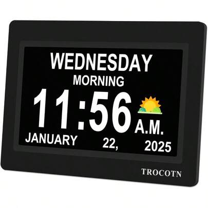 HAWTDementia Clocks Large Display Calendar Alarm Clock With Auto DST For Seniors 5 Display Modes Large Font Digital Clock With Custom Alarms Day Date Clocks. 7 Inch Black