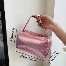 1 Pack Large Capacity Fashion Hand Bag, Toiletry Bag (Bright Silver, Bright Pink, Color Optional), Practical Portable Travel Organizer, Makeup Brush, Cosmetics, Lipstick, Mobile Phone, Skincare & Nail Polish – For Girls, Friends, Birthdays, Weddings, Christmas Gifts, Travel Toiletry Makeup Bag , Makeup Room Decor - Multicolor - View 2