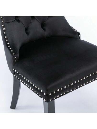 Moderne Dining Chairs, Premium Plush Solid Wood, Contemporary Fluwelen Upholstered Chairs Studded Head Set Of 2, Beige, Black, Grijs Available. view 9