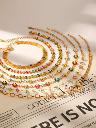 1pc Bohemian Style Colorful Enamel Zirconia Bracelet, Suitable For Women's Daily Wear