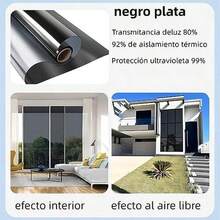 90X600CM Pelicula Privacidad Ventanas, Pelicula Privacidad Ventanas Película de Vidrio,Adherente Estático, Vinil para Ventana Protección UV para Hogar Cocina Oficina(Negro) - Negro Plata - Ver 2