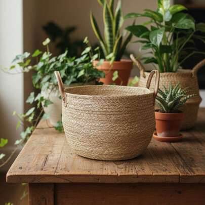 Cesto de Palha Premium com Alças Organização com Toque Boho Chic