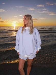 Womens Striped Sweat Set Casual Loose Fit Stylish Crew Neck Long Sleeve Tops And Shorts 2 Pcs Set - Blue - View 2