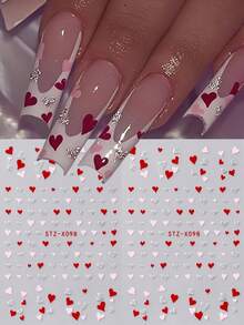 2 Stücke Mini Herz-förmige Nagelkunst Aufkleber, silberner Glitzer rosa rote Herz romantische Valentinstag Nagel Aufkleber, Neujahrsnagel Zubehör, DIY Nagel Schmuck Dekoration Nägel - Verschiedenfarbig - Übersicht 9