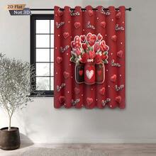 1pc Red Heart & Flower Pattern Printed Blackout Curtain Panel, Continuous Repeat Design Fits All Width Windows, Suitable For Living Room And Bedroom, Made Of Polyester Fabric, Machine Washable, Home Decor For Valentine's Day And Christmas - 0580+250XHCL - View 8