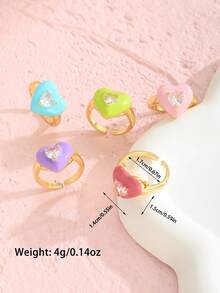1 chiếc nhẫn trang trí hình trái tim bằng đồng nhỏ và tinh xảo đính đá Zirconia dùng làm trang sức cho trẻ em, phụ kiện tiệc cưới, quà tặng ngày lễ, phụ kiện tặng bạn học và gia đình, phụ kiện hóa trang - Nhiều màu - Xem 7