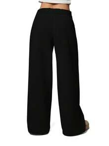 Women's Wide Leg Fleece Lined Sweatpants Winter Baggy Lounge Travel Pants Drawstring Athletic Joggers Fall Winter Spring Outfits - màu đen - Xem 4