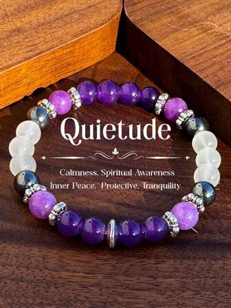 1pc/ Vintage Bohemian-Style Beaded Bracelet For Women Is Composed Of Amethyst, Moonstone, Obsidian, And Silver Decorative Beads. It Helps To Ward Off Negative Energy And Makes A Perfect Gift For Family And Friends.