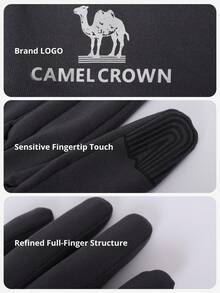 CAMEL CROWN 跑步运动防风加绒保暖手套防滑减震骑行手套 - 碳灰 - 查看 4
