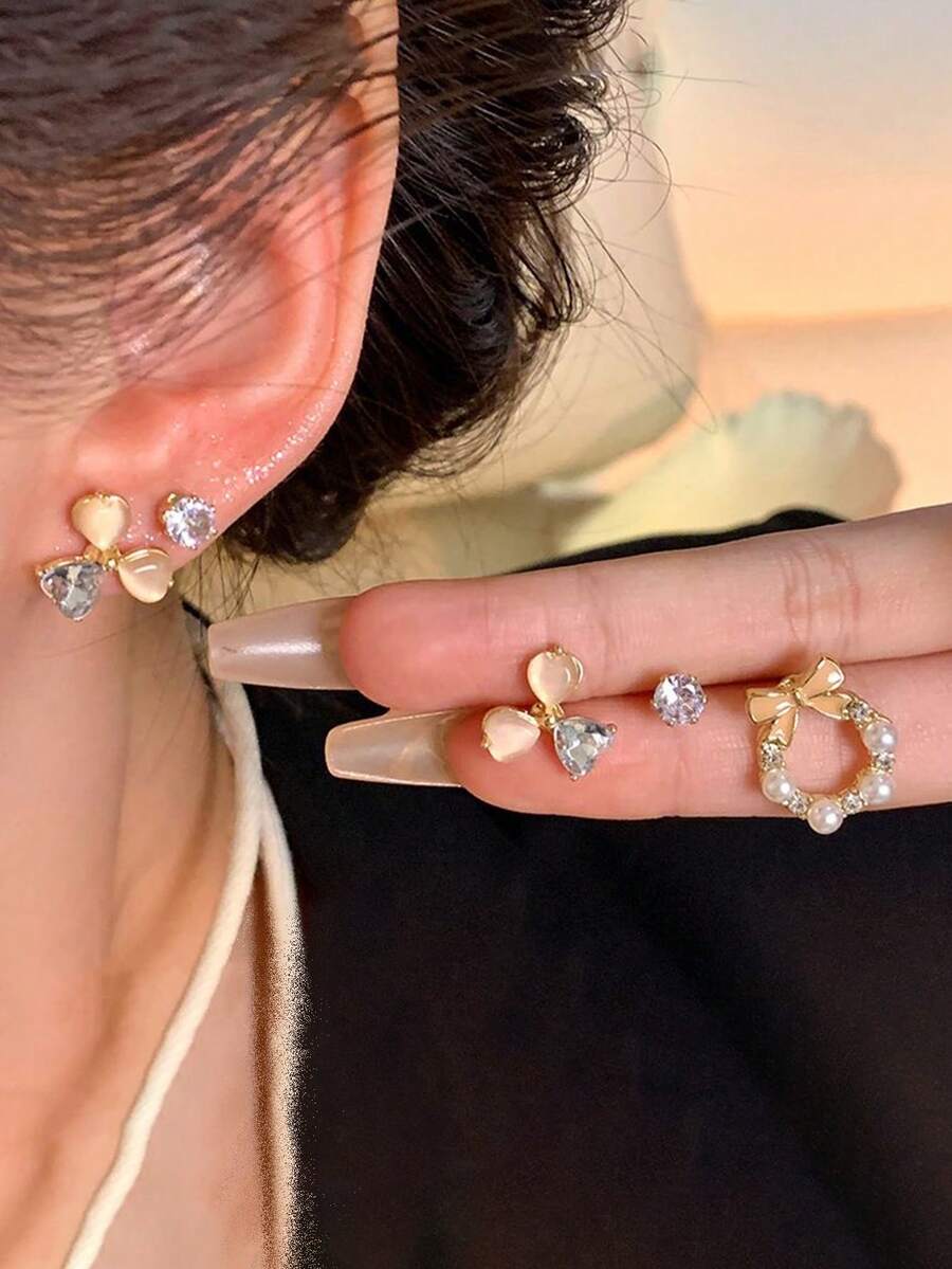 3件套精致蝴蝶耳钉，别致简约设计，休闲独特耳环 - 彩色 - 查看 1