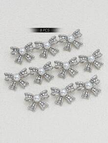 8pcs/Set Vintage 3D Bow Rhinestone Pearl Metal Buttons, Suitable For Shirts, Cardigans, Dresses, Wedding Gowns, Suits, Uniforms, Decoration, DIY Bouquets, Boxes, Jewelry Gifts, Handicrafts
