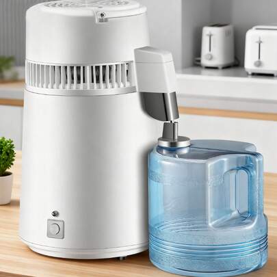 1 Gallon Water Distiller Machine, 750W 4L Pure Distilled Water Maker Machine With Pastic Container For Home Countertop Table Desktop, Drinking Purifier