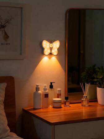 1pc Motion Sensor Butterfly Wall Light, Cute Soft Glow Bedroom Bedside Lamp, Desk Decor Ambient Night Light, Suitable For Kids Room, Bedroom Sleep Aid, Ins Style Desk Decor, Gift And Cozy Atmosphere