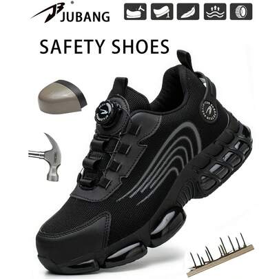 Men's Industrial Construction Warehouse Work Shoes, Outdoor Sports Breathable Boots With Steel Toe, Anti-Smash, Anti-Puncture, Rotary Buckle Safety Shoes (Run Small By Half A Size)