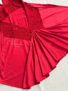 Sexy Lace Nightgown With Backless Detail, Ruffled Train, Slit, No Padding, Sleep Dress, Lingerie, Nightwear Line - 紅色 - 查看 3