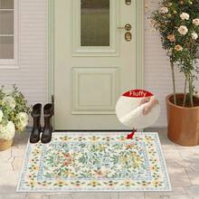 1pc Vintage Washable Beige Floral Oriental Style Non-Slip Rug, High Density 1350g/㎡, Artificial Cashmere Super Soft Fiber Bathroom Carpet, Ultra Soft Bath Mat, Area Rug, Doormat, Machine Washable, Low Pile, TPR Backing, Fluffy Fabric, Suitable For Entryway, Bathroom, Bedroom, Kitchen, Entrance, Indoor & Outdoor, Bathroom Accessories, Christmas Kitchen Decor - Multicolor - View 9