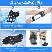 一双户外防滑鞋套，冰爪，8齿不锈钢雪地抓地冰爪，冬季防摔神器 - 黑色 - 查看 7