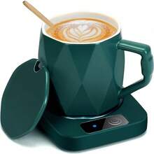 Calentador de Tazas de Café con Taza, Calentador de Tazas de Café para Escritorio, Juego Calentador de Tazas para Escritorio, Casa y Oficina, para Calentar Café, Bebida, Leche,é y Chocolate Caliente - Verde - Ver 2