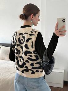 Women's Spring Knitted Vest Cardigan, Fashion Minimalist Business Casual Commute Elegant Vacation Warm High-End Versatile Slimming Victory Day Cute Top Korean Style - Light Apricot Color - View 4