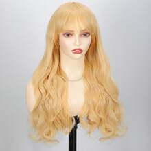 Christmas Costume Wig, Women's Long, Wavy Blonde Wig With Bangs, Fully Synthetic, Suitable For Everyday Wear, Parties, And Holiday Outfits. - Gold - View 8
