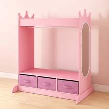 JOYLDIAS Kids Pink Dress Up Storage Armoire - Wardrobe With Mirror, Drawers & Top Shelf - Pink - View 1