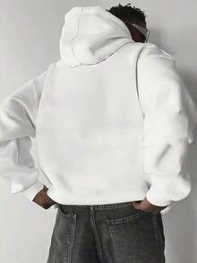 Sudadera con capucha casual de estilo callejero con estampado de eslogan y bolsillo con cordón, para primavera/otoño - Blanco - Ver 2