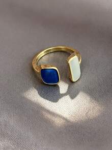1pc Fashion Simple Elegant Design Candy Color Glaze Adjustable Open Ring, Versatile For Ladies Daily Wearing, Party Accessory, Gift - Yellow Gold - View 6